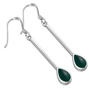 Green Agate Long Drop Sterling Silver Earrings, e420